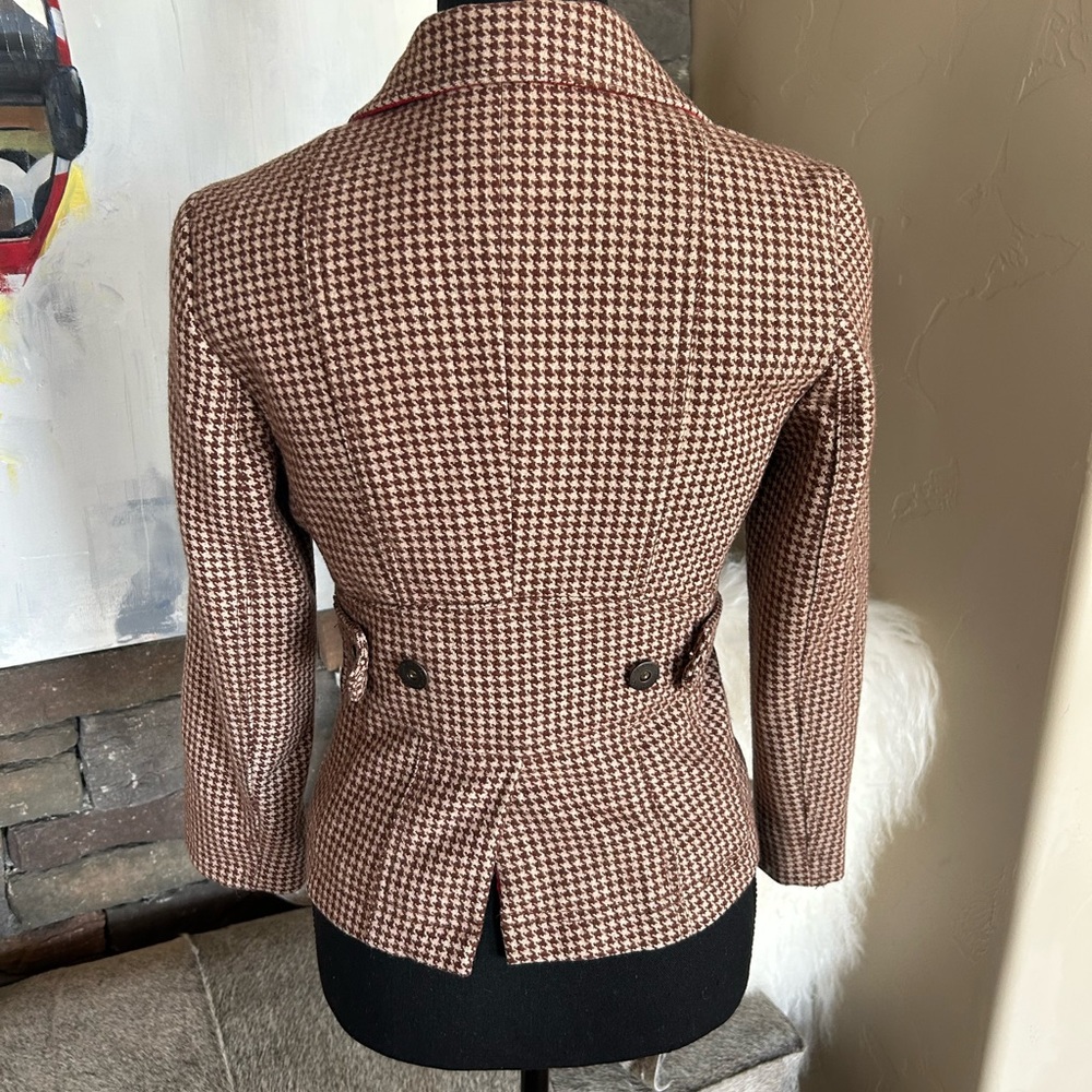 American Eagles Vintage 90s Brown Houndstooth Wool Blazer - Picture 4 of 12